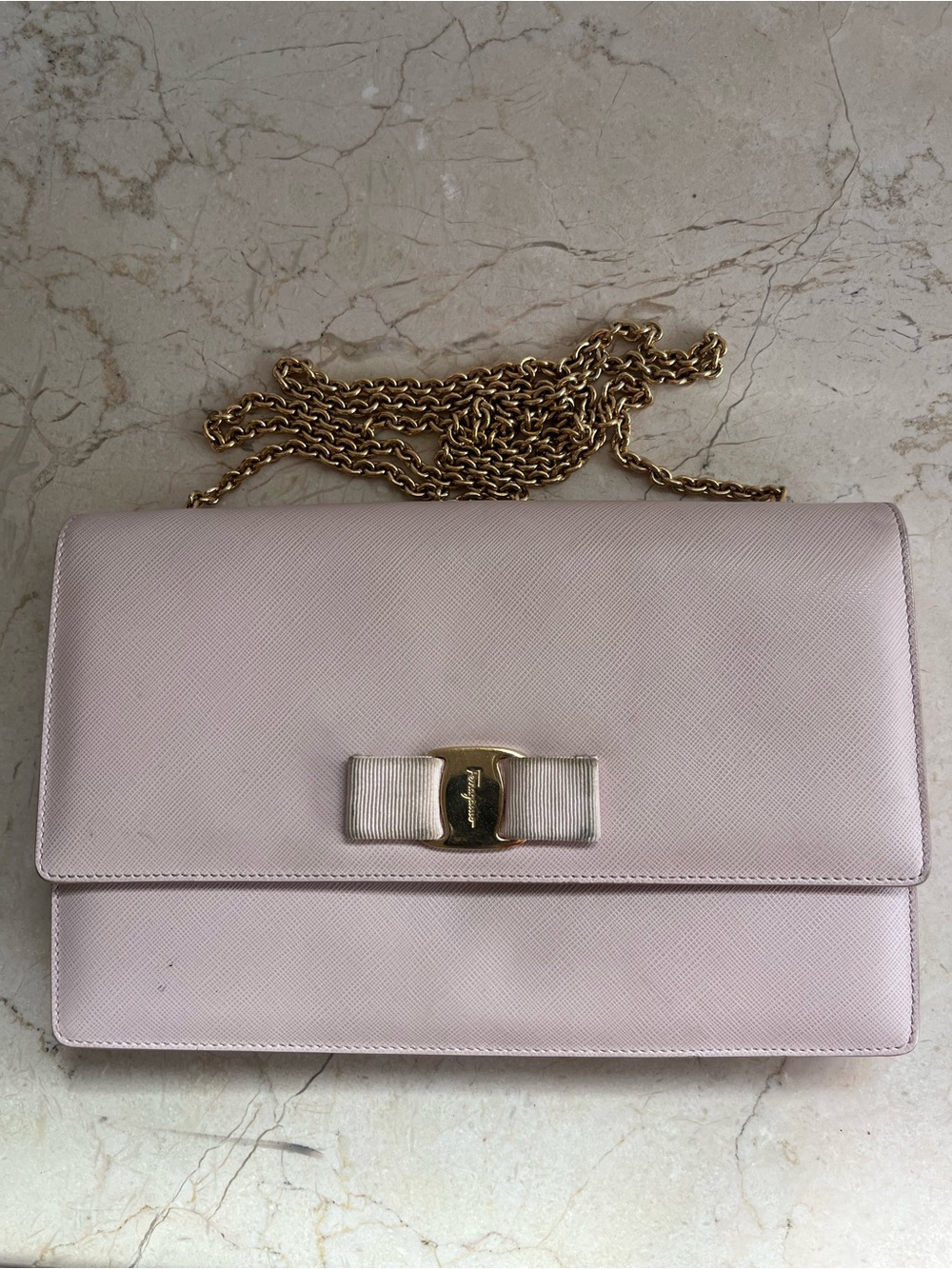 Salvatore Ferragamo Light Pink Vara Bow Chain Crossbody